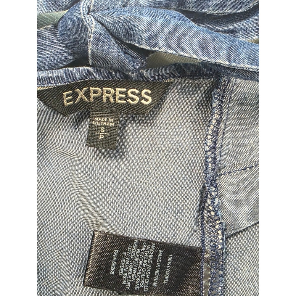 Express Denim Camisole Tank Top Womens S Blue Tie Back Halter Neck fetival Y2K - Picture 4 of 6